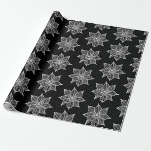 Papier Cadeau Blanc sur Fleurs croquantes noires