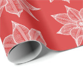 Papier Cadeau Blanc sur les fleurs rouges (Coin rond)