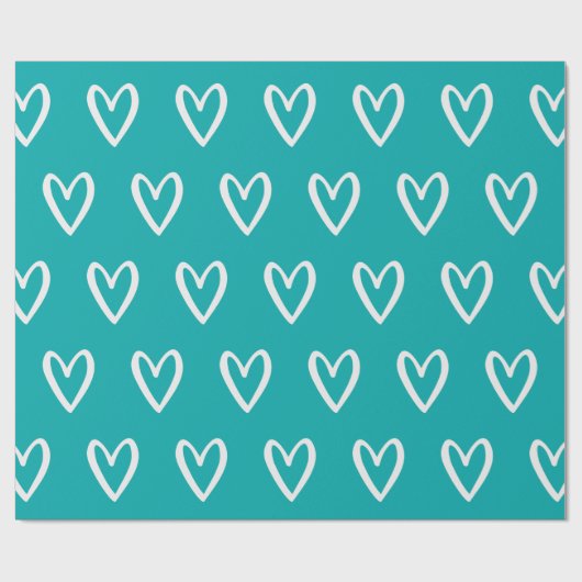 Papier Cadeau Blanc sur mer Vert Coeurs dessinés (Plat)