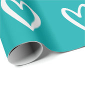 Papier Cadeau Blanc sur mer Vert Coeurs dessinés (Coin rond)