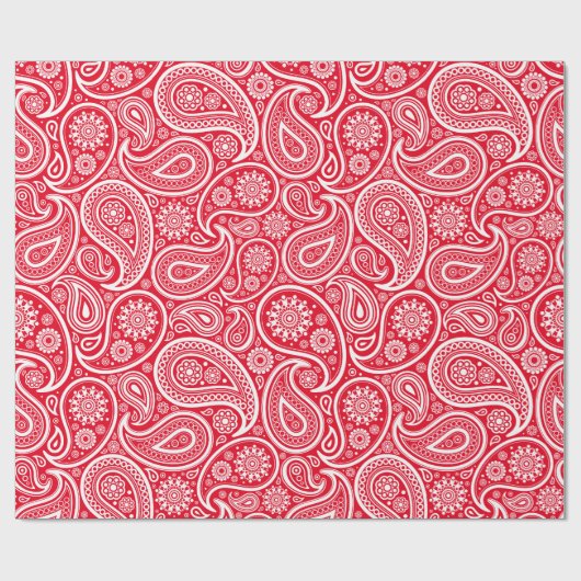 Papier Cadeau Blanc sur rouge vintage paisley motif (Plat)