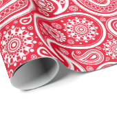 Papier Cadeau Blanc sur rouge vintage paisley motif (Coin rond)