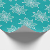 Papier Cadeau Blanc sur vert mer Fleurs croquantes (Coin)