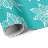 Papier Cadeau Blanc sur vert mer Fleurs croquantes (Coin rond)