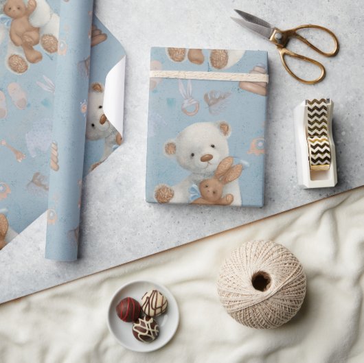 Papier Cadeau Blanc Teddy Bear Wild Un anniversaire papier envel (Artisanat)