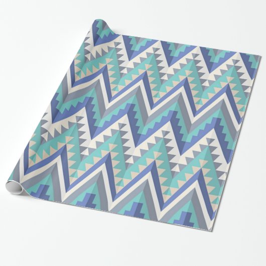 Papier Cadeau Blanc turquoise de Taupe de gris bleu de Chevron (Déroulé)