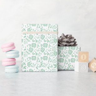 Papier Cadeau Blanc vert floral