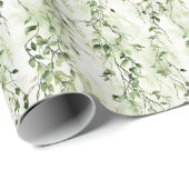 Papier Cadeau Blanc Vert Ivy Feuille Jungle Anniversaire (Coin rond)