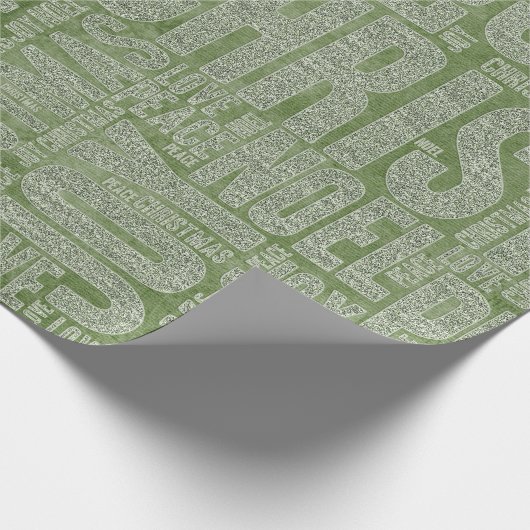 Papier Cadeau Blanc Vert Typographie moderne Noël présent (Coin)