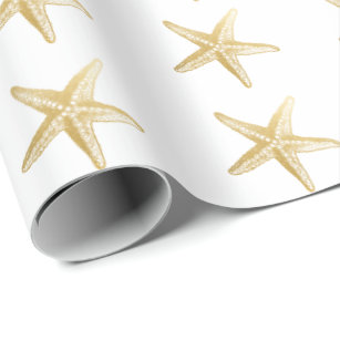 Papier Cadeau Blanc vintage de croquis d'étoiles de mer