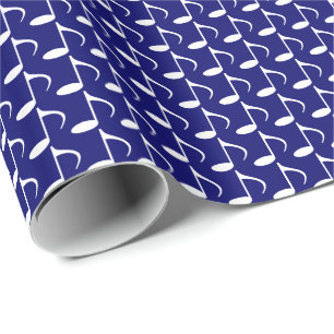 Papier Cadeau Blanches croches musicales sur fond bleu marine fo