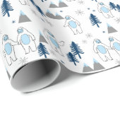 Papier Cadeau Blancs de Noël Yeti (Coin rond)