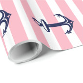 Papier Cadeau Blancs Et Roses Bleu Ancre Nautique (Coin rond)