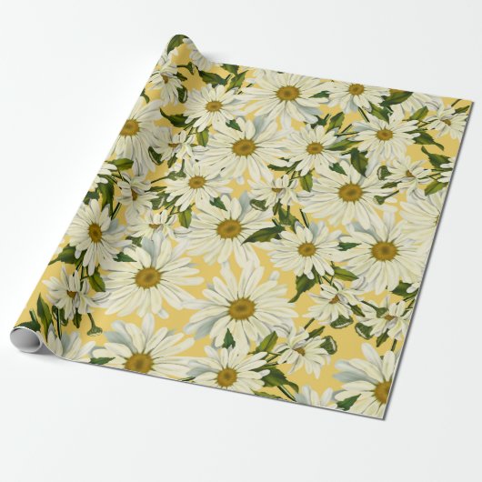 Papier Cadeau Blancs marguerites Fleur Fleur Jaune Bright Party (Déroulé)