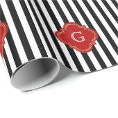 Papier Cadeau Blancs noirs, Monogramme Étiquette rouge (Coin rond)