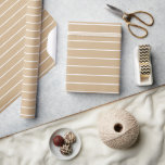Papier Cadeau Blancs Tonces Légères Horizontales Divisées<br><div class="desc">Papier d'enveloppement horizontal mince tan et blanc</div>