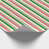 Papier Cadeau Blancs verts, rouges, rayures inspirées de Noël (Coin)