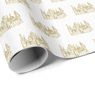 Papier Cadeau Blason de Château Héraldique Vintage #2 Faux Or
