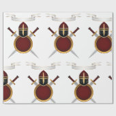 Papier Cadeau Blason de Chevalier Médiéval Casque Épées Bouclier (Plat)