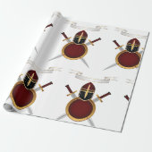 Papier Cadeau Blason de Chevalier Médiéval Casque Épées Bouclier (Déroulé)