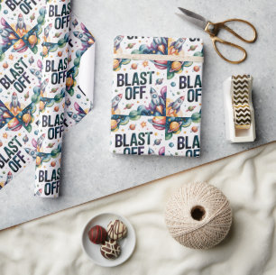 Papier Cadeau Blast Off Space Boy Astronaut fête d'anniversaire