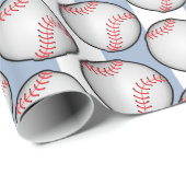 Papier Cadeau Bleu Anniversaire Baseball (Coin rond)