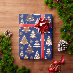 Papier Cadeau Bleu Arbre pain d'épices Cookies Noël