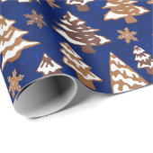 Papier Cadeau Bleu Arbre pain d'épices Cookies Noël (Coin rond)