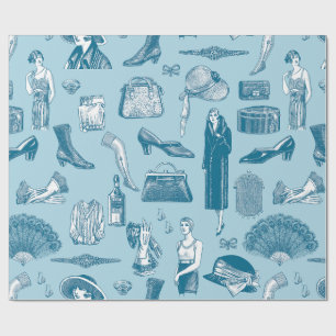 Papier Cadeau bleu art déco années 1920 flapper glamor feminine