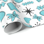 Papier Cadeau Bleu atomique et noir sur blanc à moyenne échelle (Coin rond)