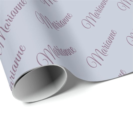 Papier Cadeau Bleu avec du texte de prune. (Coin rond)