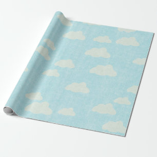 Papier Cadeau Bleu avec nuages blancs