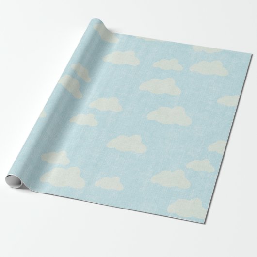Papier Cadeau Bleu avec nuages blancs (Déroulé)