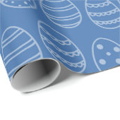 PAPIER CADEAU BLEU AVEC OEUFS DE PÂQUES BLANCS (Coin rond)