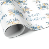 Papier Cadeau Bleu baies d'hiver joyeux papier d'emballage de No (Coin rond)