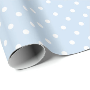 Papier Cadeau Bleu bébé   Papier blanc à enveloppement à points 