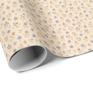 Papier Cadeau Bleu Beige Floral Vintage