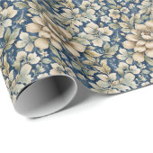 Papier Cadeau Bleu Beige Vert Chinoiserie Toile Floral Anniversa (Coin rond)