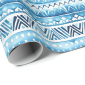 Papier Cadeau Bleu blanc bandes tribales (Coin rond)