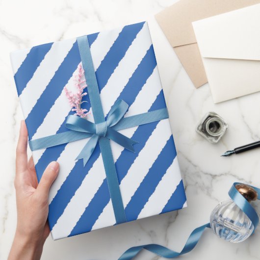 Papier Cadeau Bleu blanc dévêtu Diagonal rayures Faux Tordu (Cadeaux)