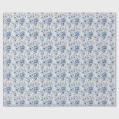 Papier Cadeau Bleu Blanc Floral Baby shower nuptiale Mariage (Plat)