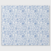 Papier Cadeau Bleu Blanc Floral Botanique Bohème Motif Fantaisis (Plat)