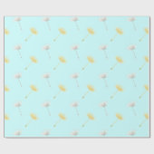 Papier Cadeau Bleu Blanc Jaune Dandelion Fleurs Anniversaire (Plat)