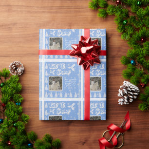 Papier Cadeau Bleu Blanc Laisser neiger Animal Photo Texte Noël