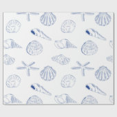 Papier Cadeau Bleu blanc Main dessinée Sea Shells Plage Été (Plat)