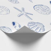 Papier Cadeau Bleu blanc Main dessinée Sea Shells Plage Été (Coin)