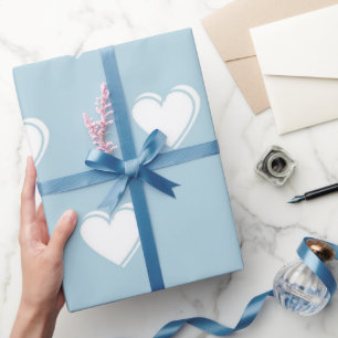 Papier Cadeau Bleu blanc mignon simple Motif de coeur