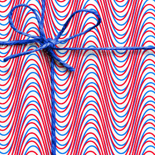 Papier Cadeau Bleu blanc Moiré rouge - Trippy Rad Abstrait