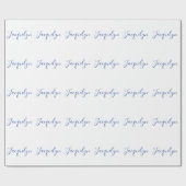 Papier Cadeau Bleu Blanc Plaine Élégant Moderne Calligraphie Nom (Plat)