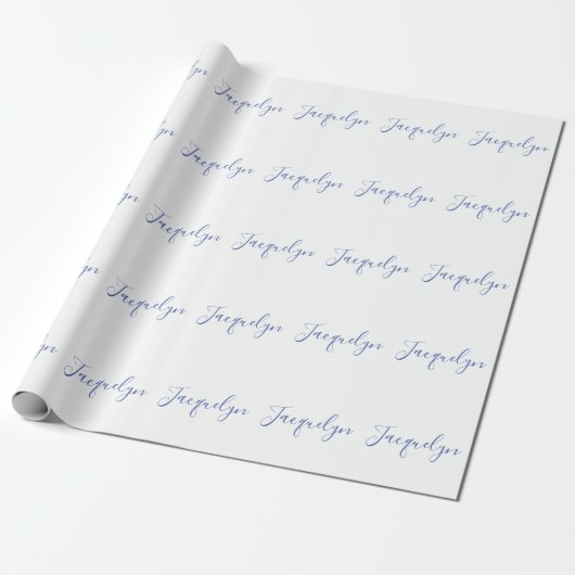 Papier Cadeau Bleu Blanc Plaine Élégant Moderne Calligraphie Nom (Déroulé)
